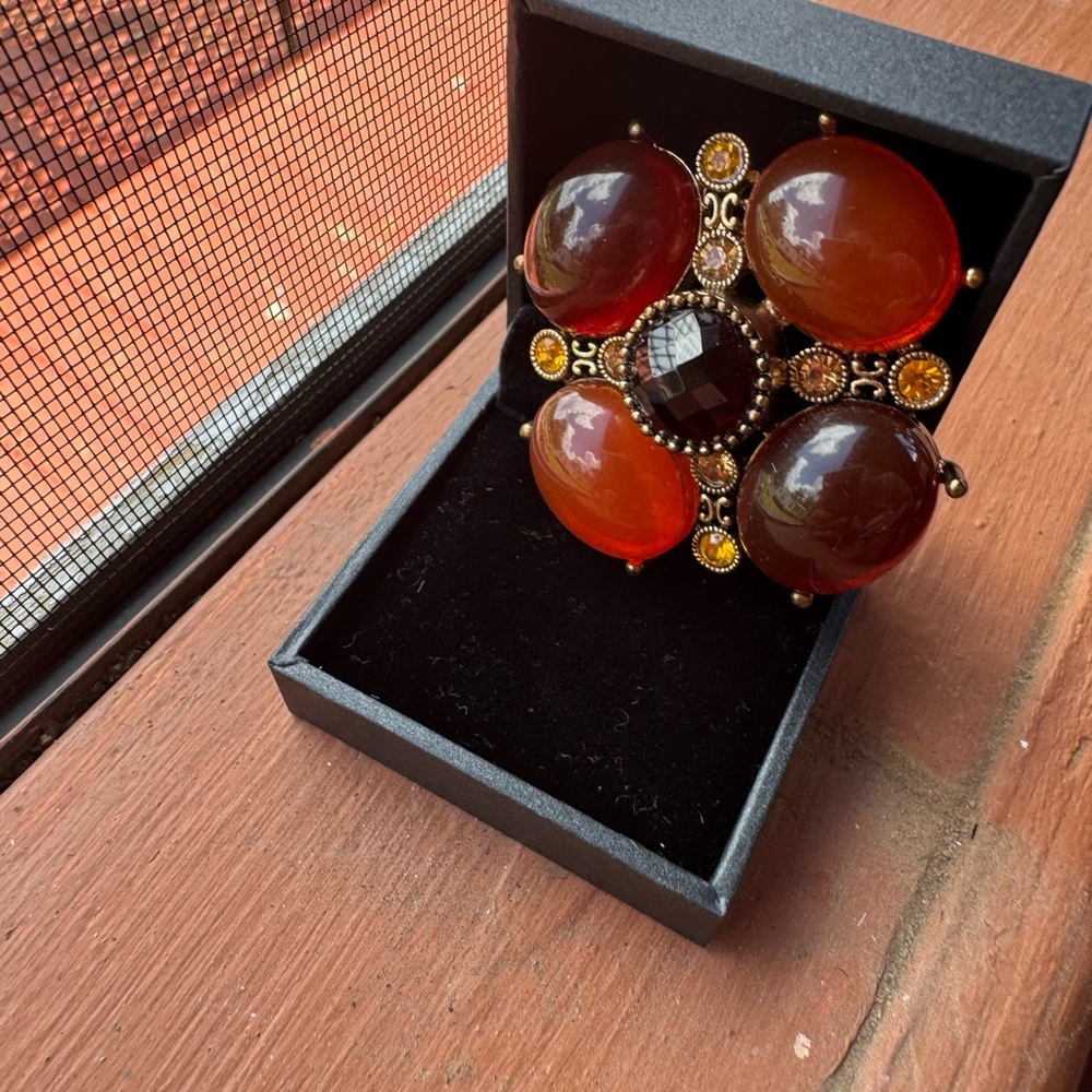 Vintage Amber and Black Statement Brooch